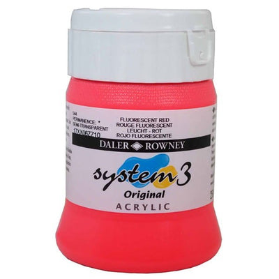 Daler & Rowney System3 Acrylic Jar 500ml FLUORESCENT RED (544) | Reliance Fine Art |Acrylic PaintsDaler & Rowney System3 Acrylics