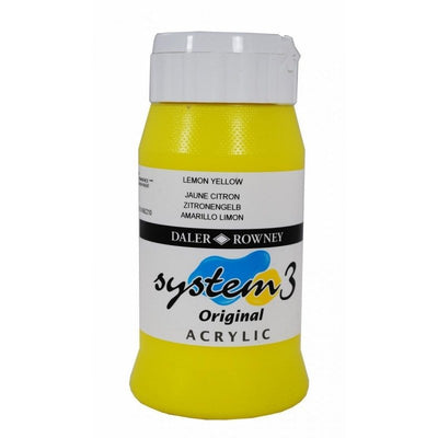 Daler & Rowney System3 Acrylic Jar 500ml LEMON YELLOW (651) | Reliance Fine Art |Acrylic PaintsDaler & Rowney System3 Acrylics