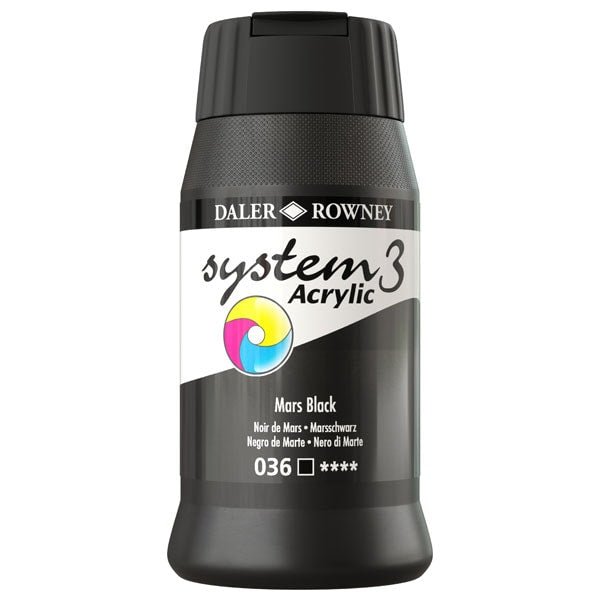 Daler & Rowney System3 Acrylic Jar 500ml MARS BLACK (036) | Reliance Fine Art |Acrylic PaintsDaler & Rowney System3 Acrylics