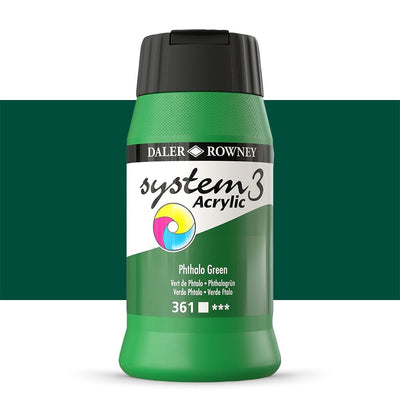 Daler & Rowney System3 Acrylic Jar 500ml PHTHALO GREEN (361) | Reliance Fine Art |Acrylic PaintsDaler & Rowney System3 Acrylics