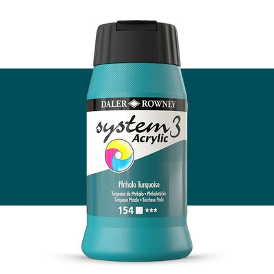 Daler & Rowney System3 Acrylic Jar 500ml PHTHALO TURQUOISE (154) | Reliance Fine Art |Acrylic PaintsDaler & Rowney System3 Acrylics