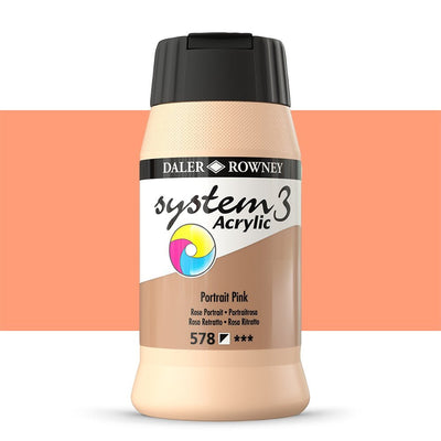 Daler & Rowney System3 Acrylic Jar 500ml PORTRAIT PINK (578) | Reliance Fine Art |Acrylic PaintsDaler & Rowney System3 Acrylics