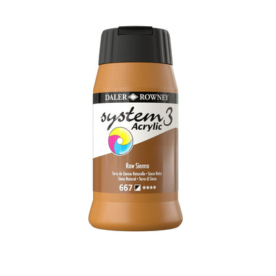 Daler & Rowney System3 Acrylic Jar 500ml RAW SIENNA (667) | Reliance Fine Art |Acrylic PaintsDaler & Rowney System3 Acrylics