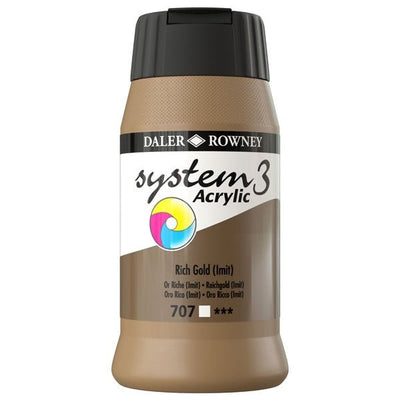 Daler & Rowney System3 Acrylic Jar 500ml RICH GOLD (707) | Reliance Fine Art |Acrylic PaintsDaler & Rowney System3 Acrylics