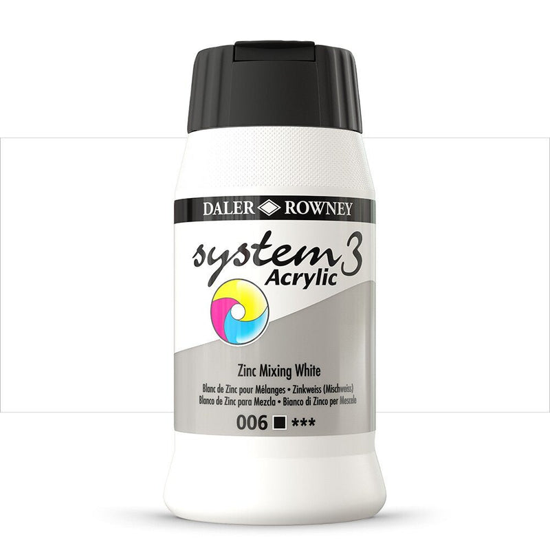 Daler & Rowney System3 Acrylic Jar 500ml ZINC MIXING WHITE (006) | Reliance Fine Art |Acrylic PaintsDaler & Rowney System3 Acrylics