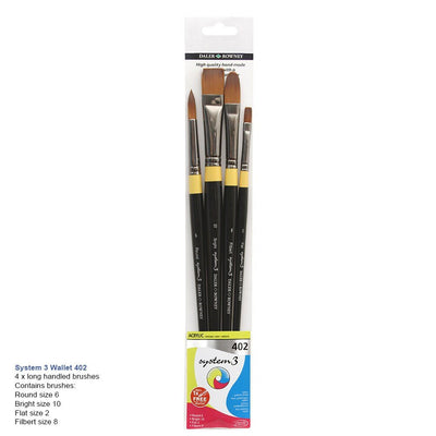 Daler & Rowney System3 LH Acrylic Brush Set of 4 (402) | Reliance Fine Art |Acrylic Paint BrushesBrush SetsDaler Rowney System3 Brushes