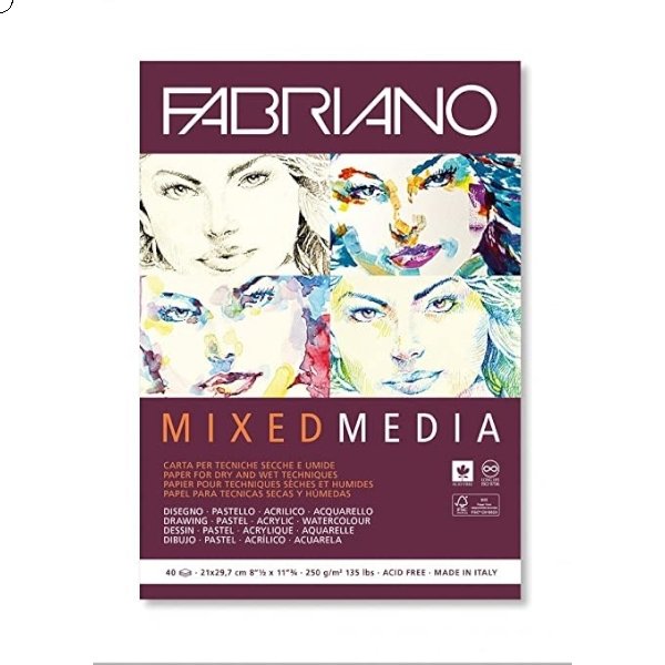 Fabriano Mixed Media Pad 250gsm (21X29.7 cm) Size A3 | Reliance Fine Art |Art PadsPaper Pads for PaintingSketch Pads & Papers