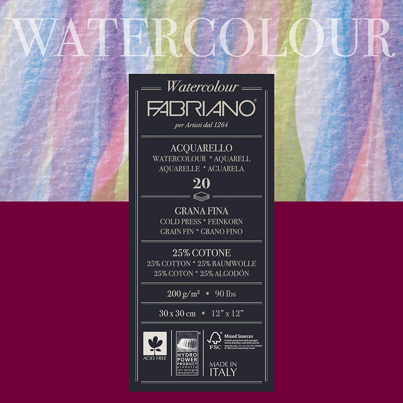 Fabriano Studio Watercolour Pad Cold Pressed 200gsm 30x30cm | Reliance Fine Art |Fabriano Watercolor PaperSketch Pads & PapersWatercolor Blocks and Pads
