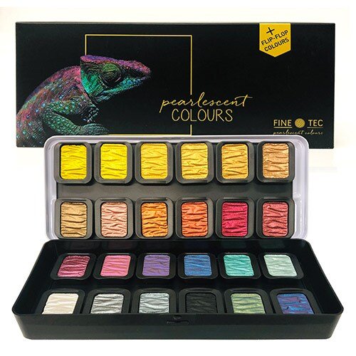 FINETEC 24 Pearlescent Artist Mica Water Colours (F2400) | Reliance Fine Art |FINETEC WatercolorsWater ColorWatercolor Paint