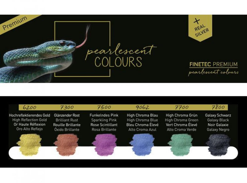 FINETEC 6 Pearlescent Artist Mica Water Colours "High Chroma" (F7002S) | Reliance Fine Art |FINETEC WatercolorsWater ColorWatercolor Paint