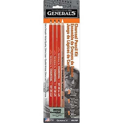 Generals Charcoal Sketch Set of 4 & 1 Eraser (557BP) | Reliance Fine Art |Charcoal & GraphiteSketching Pencils Sets