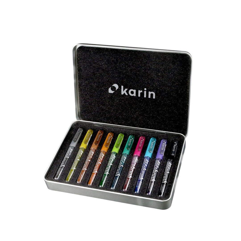 Karin Deco Brush Metallic Colours 10 pcs Set(28Z1) | Reliance Fine Art |Illustration Pens & Brush Pens