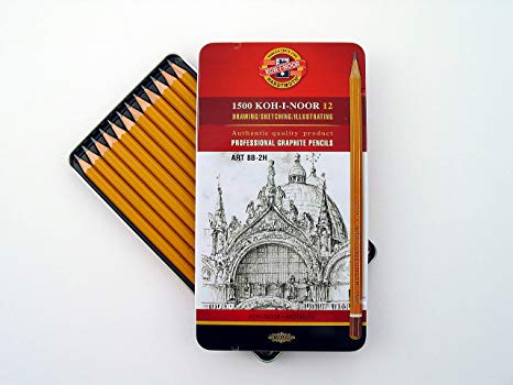 Kohinoor Professional Yellow Graphite Pencil set of 12 (8B-2H) in metal box (1502012008PL) | Reliance Fine Art |Charcoal & Graphite