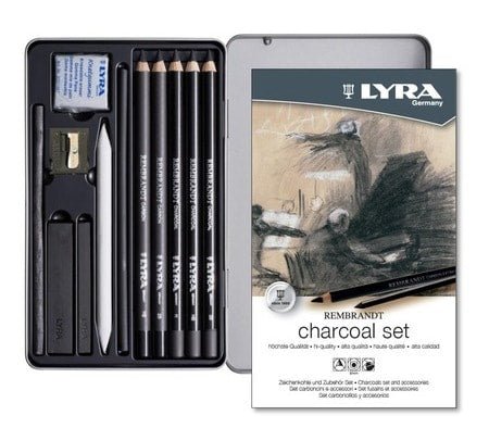 LYRA Rembrandt Charcoal Set 11 Pcs Metal Box (L2051112) | Reliance Fine Art |Charcoal & GraphiteSketching Pencils Sets