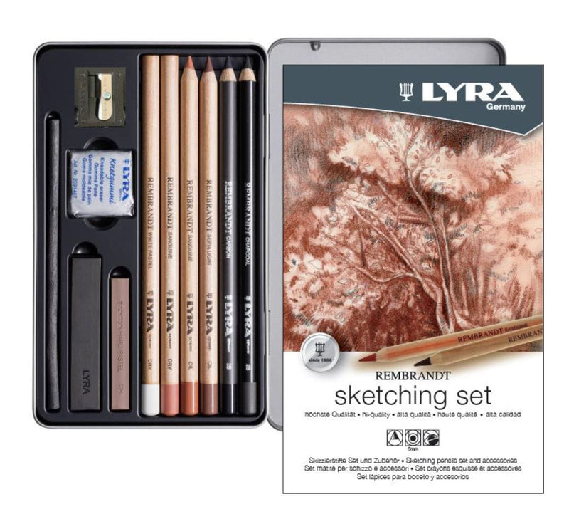 LYRA Rembrandt Sketching Set 11 Pcs Metal Box (L2051110) | Reliance Fine Art |Charcoal & GraphiteSketching Pencils Sets