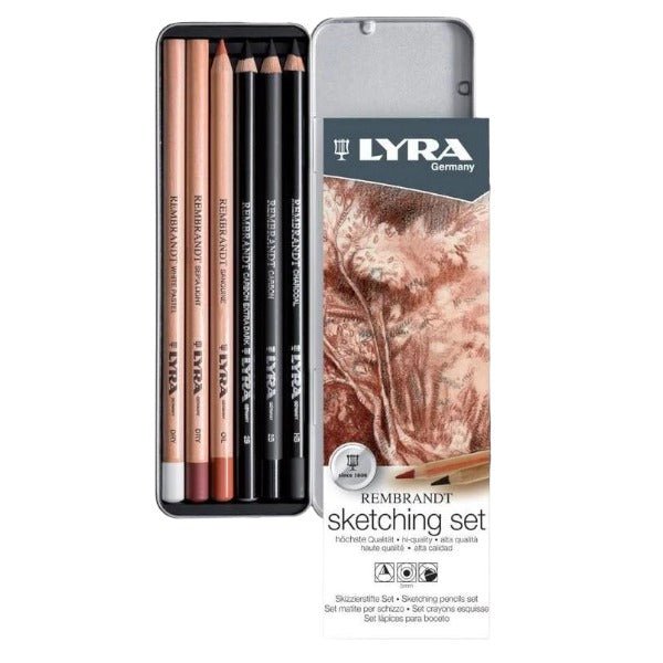 LYRA Rembrandt Sketching Set 6 Pcs Metal Box (L2051060) | Reliance Fine Art |Charcoal & GraphiteSketching Pencils Sets
