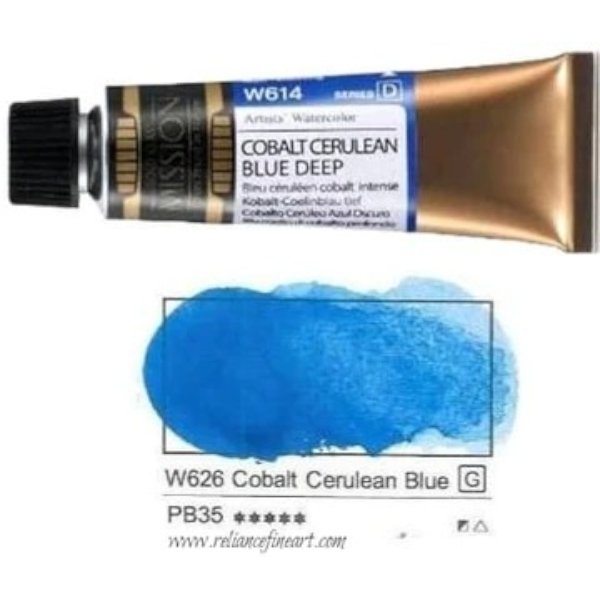Mission Gold Watercolor 15ml - COBALT CERULEAN BLUE DEEP (W614) Series D | Reliance Fine Art |Mijello Mission Gold WatercolorWater ColorWatercolor Paint