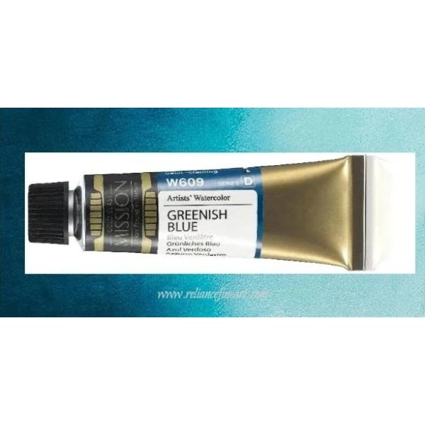 Mission Gold Watercolor 15ml - GREENISH BLUE (W609) Series D | Reliance Fine Art |Mijello Mission Gold WatercolorWater ColorWatercolor Paint