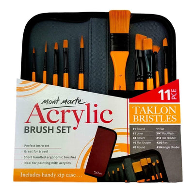 Mont Marte Brush Set in Wallet 11pc - Acrylic (BMHS0030) | Reliance Fine Art |Brush Sets