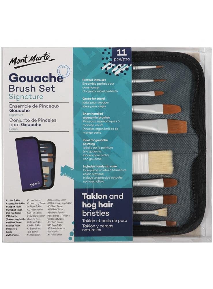 Mont Marte Brush Set in Wallet 11pc - Gouache (BMHS0037) | Reliance Fine Art |Brush Sets