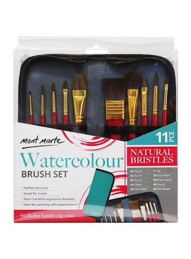 Mont Marte Brush Set in Wallet 11pc - Watercolour (BMHS0032) | Reliance Fine Art |Brush Sets