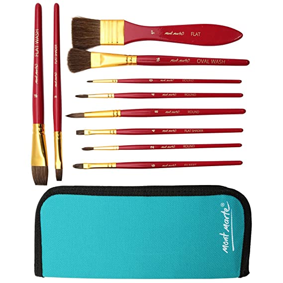 Mont Marte Brush Set in Wallet 11pc - Watercolour (BMHS0032) | Reliance Fine Art |Brush Sets