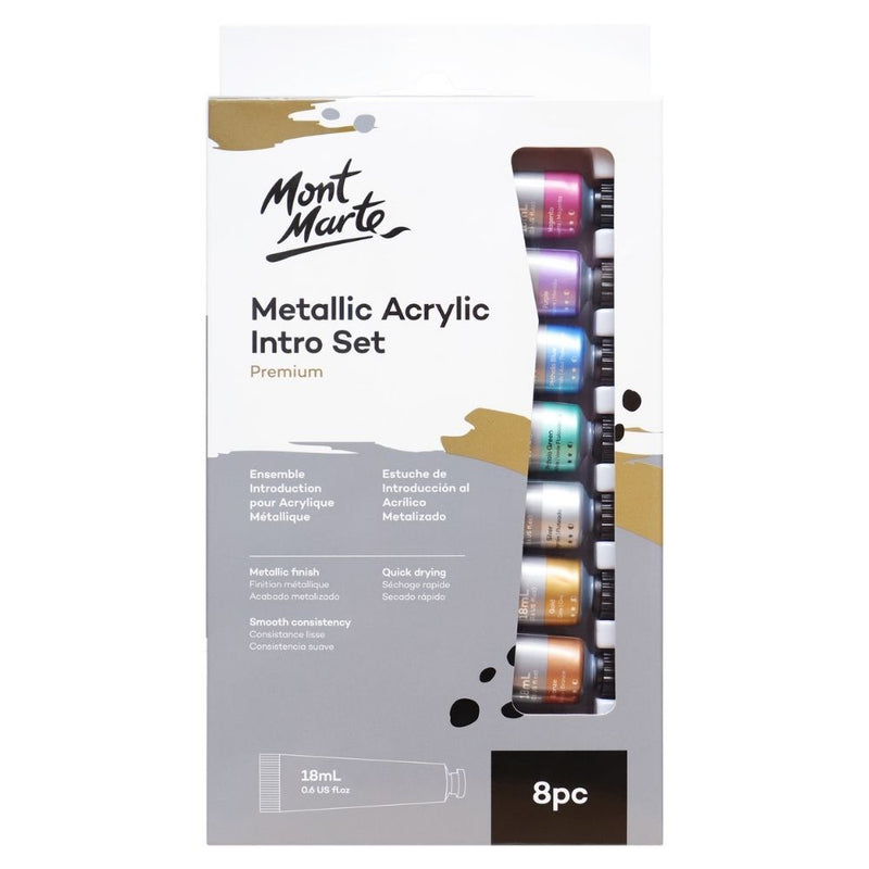 Mont Marte Metallic Acrylic Intro Set of 8x18ml (PMMT8181) | Reliance Fine Art |Acrylic Paint SetsPaint Sets