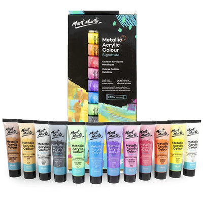 Mont Marte Metallic Acrylic Paint Set of 12x36ml (PMMT1236) | Reliance Fine Art |Acrylic Paint SetsPaint Sets