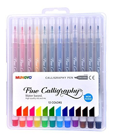 Mungyo Calligraphy Pen Set of 12 Assorted Colours (Chisel Tip) - 2MM (MCF12) | Reliance Fine Art |Calligraphy & Lettering