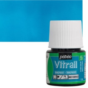 Pebeo Vitrail 45 ML Transparent Glass Colour Cyan Blue (55) | Reliance Fine Art |Glass & Silk ColoursPebeo Vitrail Glass Colours