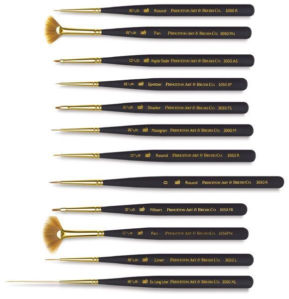 Princeton Mini-Detailer Brush 3050 Set of 12 (P305012SET) | Reliance Fine Art |Acrylic Paint BrushesBrush SetsPrinceton 3050 Mini Detailer Brushes