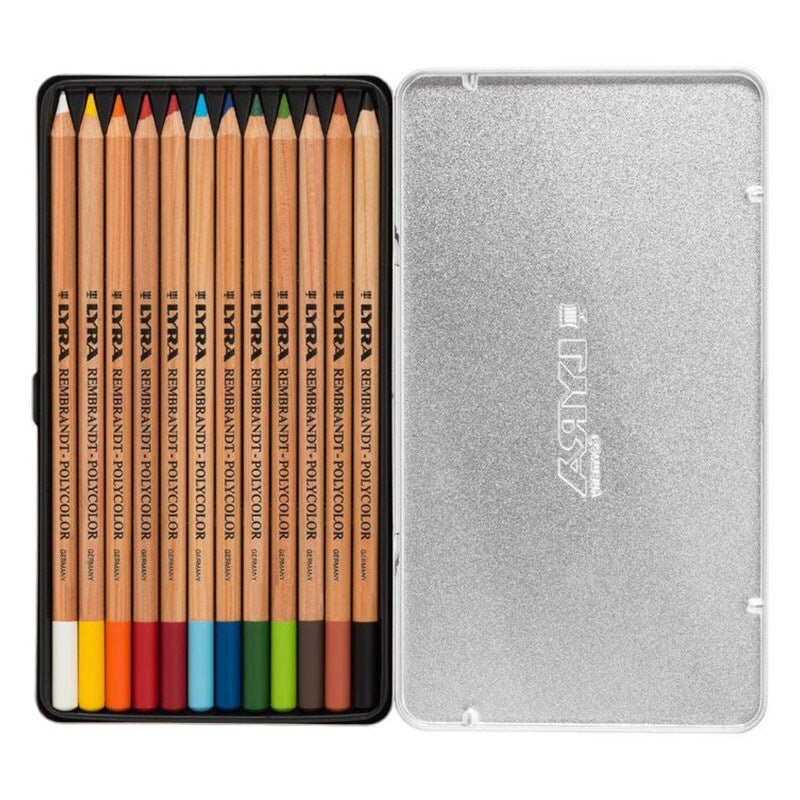 Rembrandt Artists Polycolor Pencils Set of 12 in Metal Box (L2001120) | Reliance Fine Art |Sketching Pencils Sets