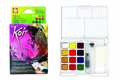 Sakura Koi Water Colour Cakes Set of 12 (Metallic & Fluorescent) | Reliance Fine Art |Paint SetsWatercolor Paint