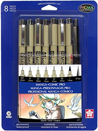 Sakura Pigma Manga Comic Pro Kit of 8 | Reliance Fine Art |Illustration Pens & Brush Pens