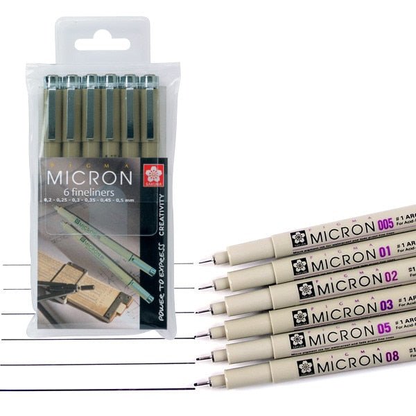 Sakura Pigma Micron Pen (Set of 6) | Reliance Fine Art |Illustration Pens & Brush Pens