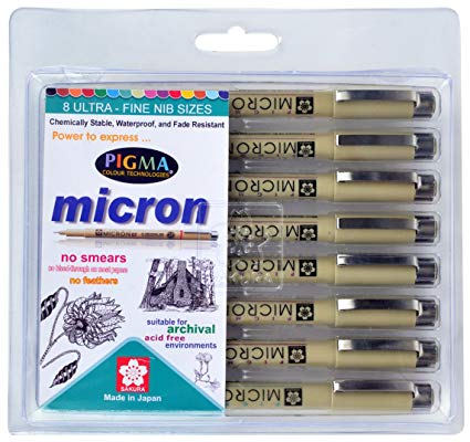 SAKURA Pigma Micron Pens Set 8 BLACK | Reliance Fine Art |Illustration Pens & Brush Pens