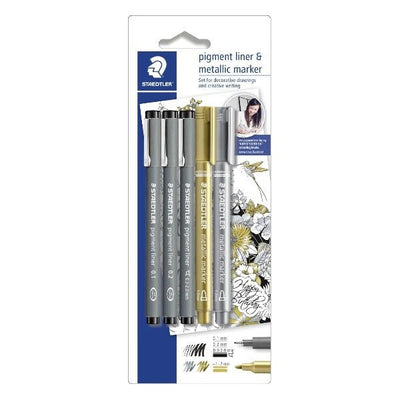 Staedtler Metallic marker & Pigment Liner Set (308SBK3P) | Reliance Fine Art |Illustration Pens & Brush PensMarkers