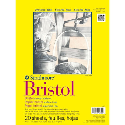 STRATHMORE 300 SERIES BRISTOL PAD SMOOTH 20 sheets GSM 270, 22.9 x 30.5 cm (P342-9) | Reliance Fine Art |Art PadsSketch Pads & Papers