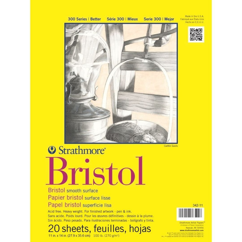 STRATHMORE 300 SERIES BRISTOL PAD SMOOTH 20 sheets GSM 270, 27.9 x 35.6 cm (P342-11) | Reliance Fine Art |Art PadsSketch Pads & Papers