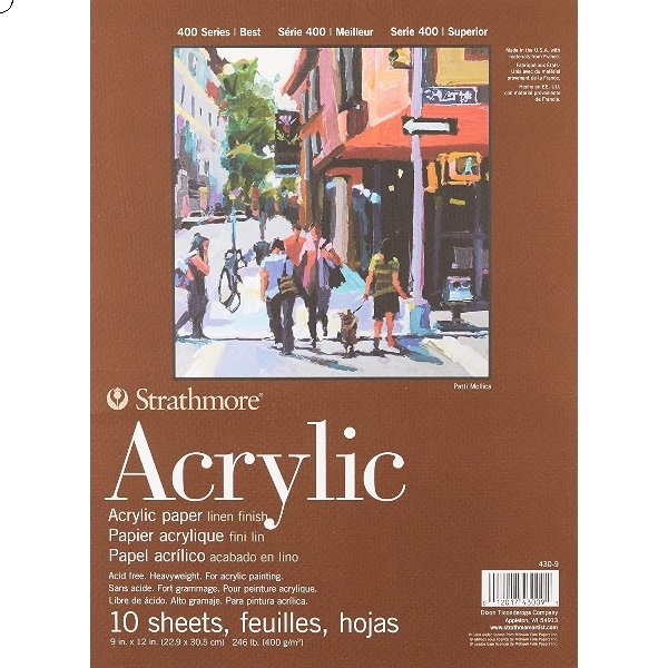 STRATHMORE 400 SERIES ACRYLIC PAD 10 sheets GSM 400, 22.9 x 30.5 cm (P430-9) | Reliance Fine Art |Art PadsPaper Pads for PaintingSketch Pads & Papers