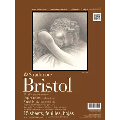 STRATHMORE 400 SERIES BRISTOL PAD SMOOTH 15 sheets GSM-2 PLY 27.9 x 35.6 cm (P475-2) | Reliance Fine Art |Art PadsSketch Pads & Papers