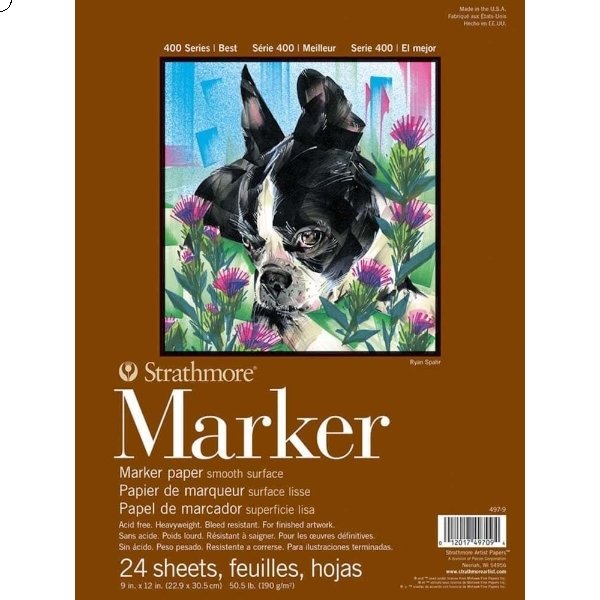 STRATHMORE 400 SERIES MARKER PAD SMOOTH 24 sheets 190 GSM, 22.8 x 30.5 cm (P497-9) | Reliance Fine Art |Art PadsSketch Pads & Papers
