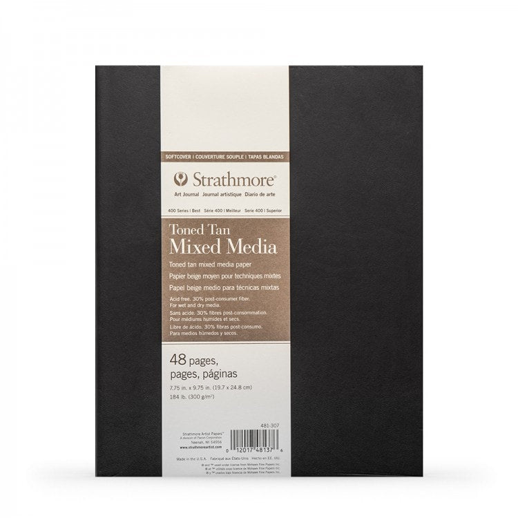 STRATHMORE 400 SERIES TONED MIXED MEDIA SOFTCOVER BOOK TONED TAN 48 sheets GSM-300, 19.7 x 24.8 cm (P481-307) | Reliance Fine Art |Art JournalsPaper Pads for PaintingSketch Pads & Papers
