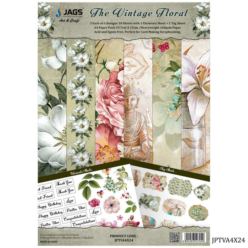 The Vintage Floral Paper Pack, Size: A4 24 Sheets (JPTVA4X24) | Reliance Fine Art |A4 & A5Paper PacksPaper Packs A3
