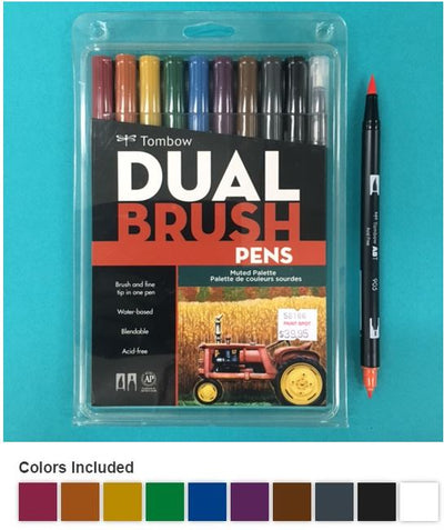 TOMBOW DUAL BRUSH PEN SET OF 10 MUTED (AB-T10CMU) | Reliance Fine Art |Illustration Pens & Brush Pens