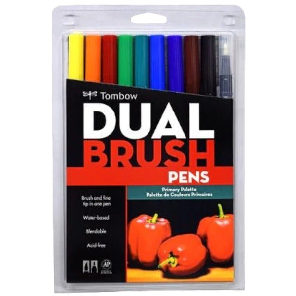 TOMBOW DUAL BRUSH PEN SET OF 10 Primary Colours (ABT-10CPR) | Reliance Fine Art |Illustration Pens & Brush Pens