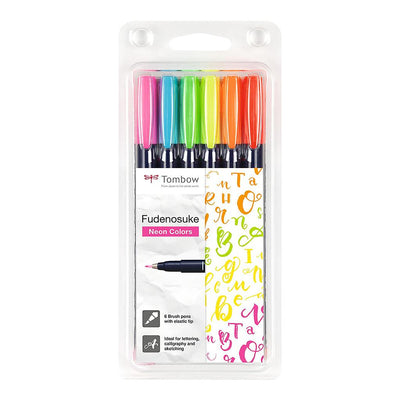 Tombow Fudenosuke Brush Pen Set of 6 Neon Colors (WS-BH6P ) | Reliance Fine Art |Calligraphy & LetteringIllustration Pens & Brush Pens