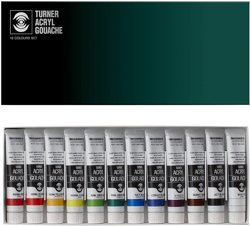 Turner Acrylic Gouache Colour Set of 12 (20 ML) | Reliance Fine Art |Gouache Paint SetsGouache PaintsPaint Sets