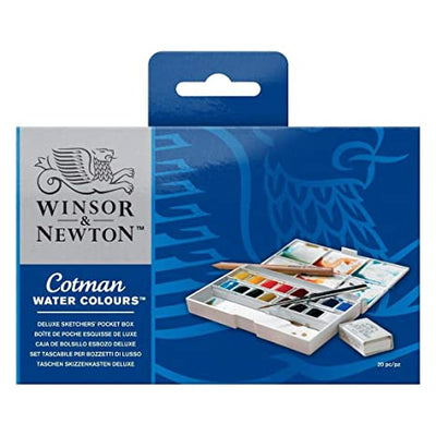 WINSOR & NEWTON COTMAN WATER COLOUR DELUXE SKETCHERS’ POCKET BOX – 16 HALF PANS (0390060) | Reliance Fine Art |Paint SetsWatercolor PaintWatercolor Paint Sets