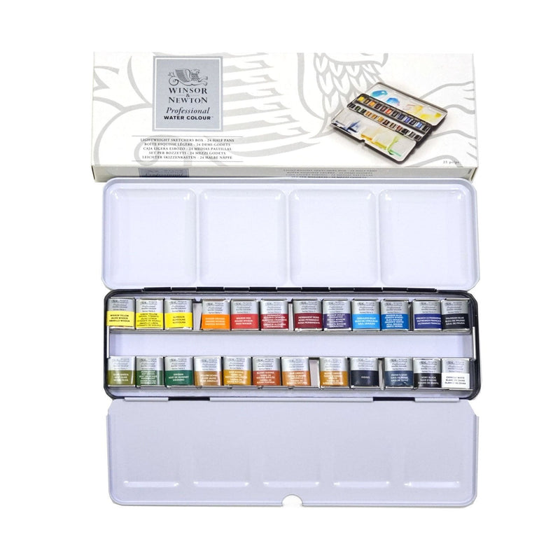 WINSOR & NEWTON PROFESSIONAL WATER COLOUR LIGHTWEIGHT SKETCHERS’ BOX - 24 HALF PANS (0190553) | Reliance Fine Art |Paint SetsWatercolor PaintWatercolor Paint Sets